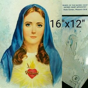 Sacred Heart Monastery, Vtg Art Print Virgin Mary